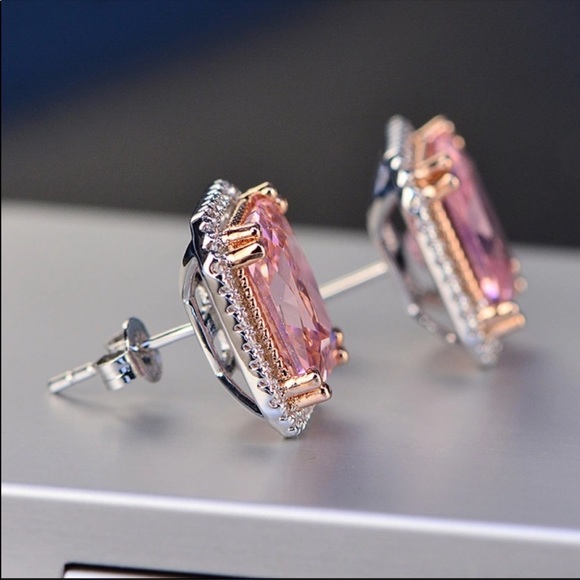 Gold Plated Big Pink Crystal Earrings - Picture 2 of 4